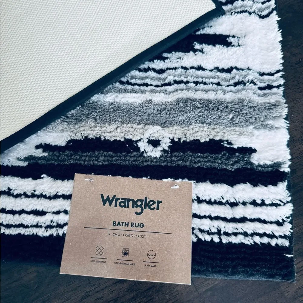 Wrangler Western Aztec Southwest Gray Black Tribal Design Bath Rug Floor Mat